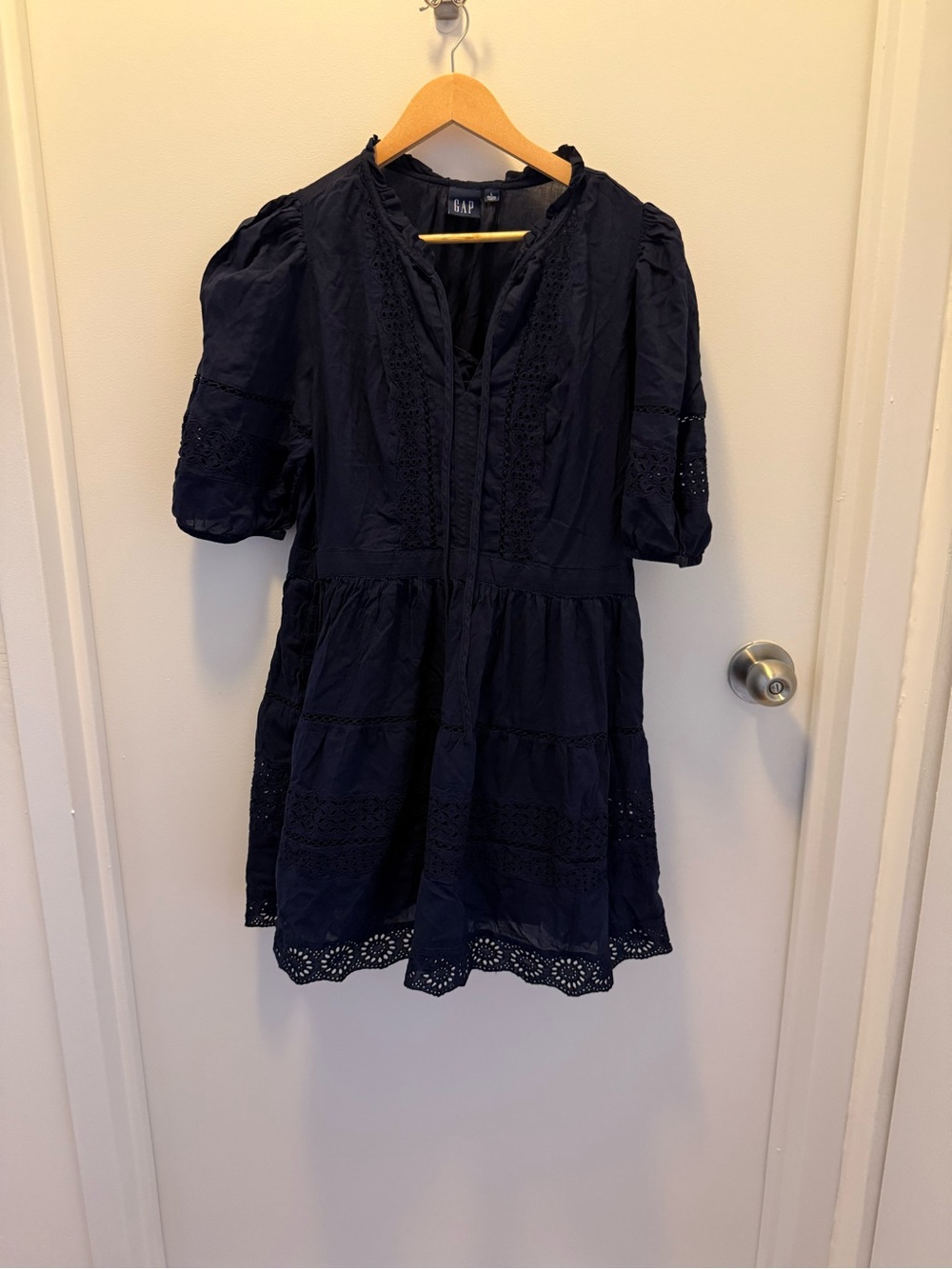 GAP Navy Eyelet Tiered Midi Dress